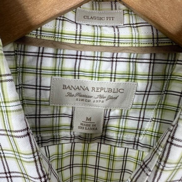 Banana Republic Mens Classic Fit Green & Brown Plaid Button-Down Shirt M 100% Co - Picture 7 of 7